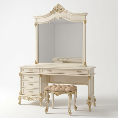 Makeup table with mirror luxury console dresser bedroom baroque rococo solid wood