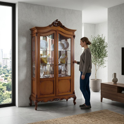 Noble Showcase Antique Style Baroque Rococo Living Room Classic Glass Cabinet
