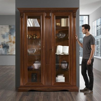 Display glass cabinet living room showcase 2-door display cabinet Baroque Rococo solid wood