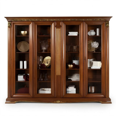 Showcase glass wall cabinet display shelf baroque rococo Italian style furniture solid wood