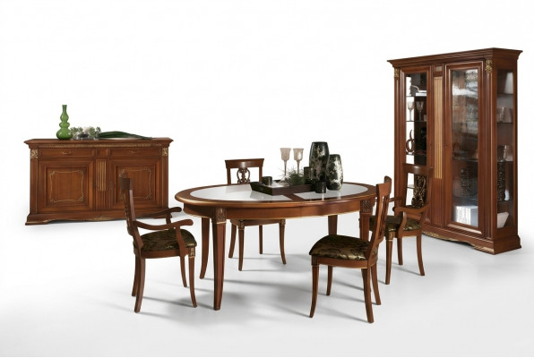 Dining Room Furniture Solid Wood Baroque Rococo Table 4x Chairs Display Cabinet Dresser