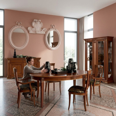Classic dining table set, solid wood dining room suite, 6x armchair, 7 pieces.