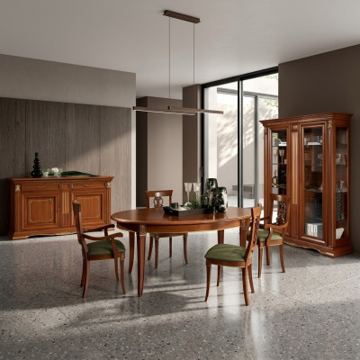 Classic dining table set, solid wood dining room suite, 6x armchair, 7 pieces.