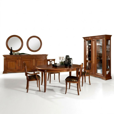 Classic dining table set, solid wood dining room suite, 6x armchair, 7 pieces.
