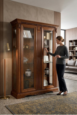 Classic display cabinet showcase display cabinet glass cabinet baroque rococo solid wood