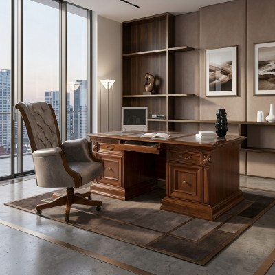 Office furniture, study room, armchair, office furniture, executive armchair, baroque, rococo, 3-piece, solid wood.