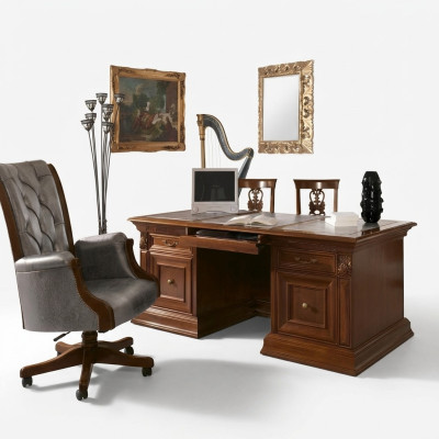 Office furniture, study room, armchair, office furniture, executive armchair, baroque, rococo, 3-piece, solid wood.
