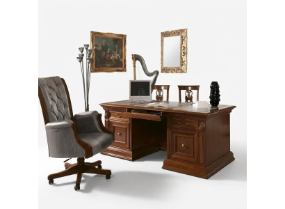 Office furniture, study room, armchair, office furniture, executive armchair, baroque, rococo, 3-piece, solid wood.