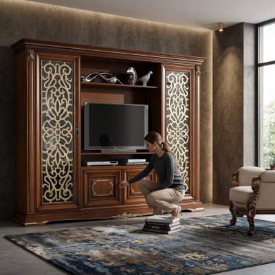 Designer living room TV wall unit media wall TV wall TV cabinet living wall solid wood