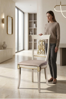 Luxury Design Upholstered Chair Chairs Seat Backrest Solid Wood Dining Room Baroque