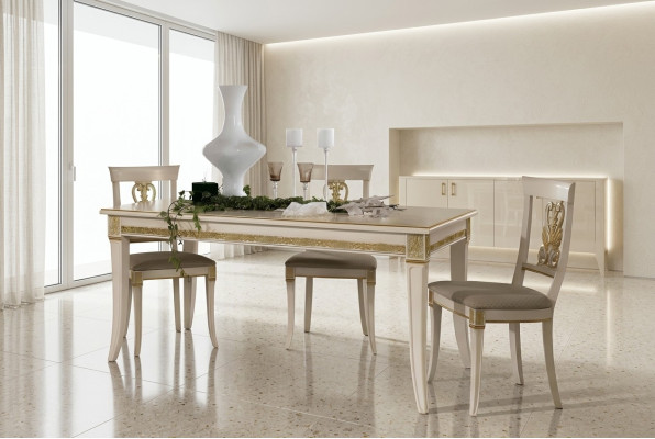 Classic dining table solid wood dining room set + 4x chairs set baroque chairs