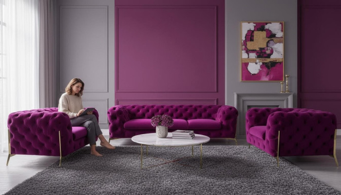 Designer Chesterfield Sofa Set Sofa Couch Upholstery Set in Velvet 3+2+1 Seater