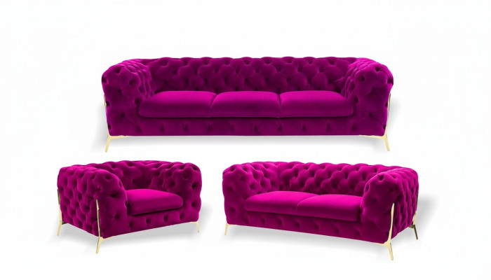 Designer Chesterfield Sofa Set Sofa Couch Upholstery Set in Velvet 3+2+1 Seater