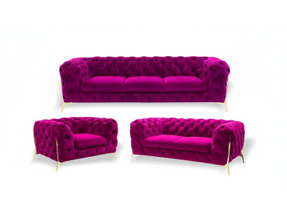 Designer Chesterfield Sofa Set Sofa Couch Upholstery Set in Velvet 3+2+1 Seater