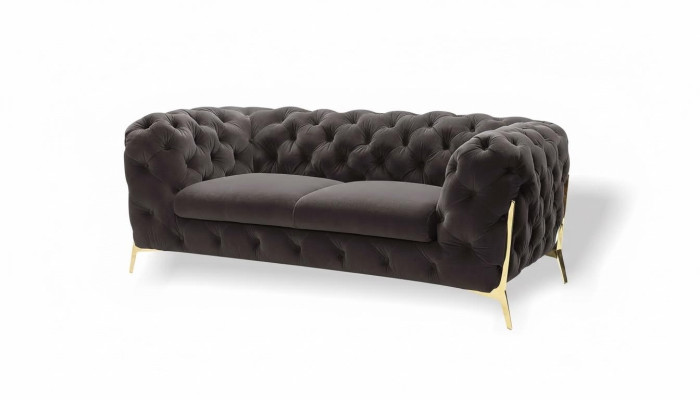 Chesterfield Velvet Designer Sofa 2-Seater Couch Textile Velvet Set Gold Legs