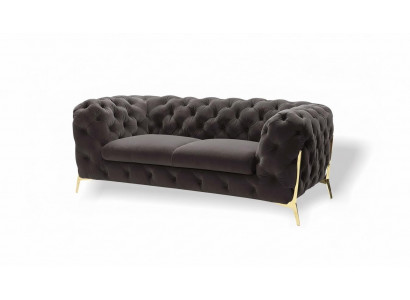 Chesterfield Velvet Designer Sofa 2-Seater Couch Textile Velvet Set Gold Legs