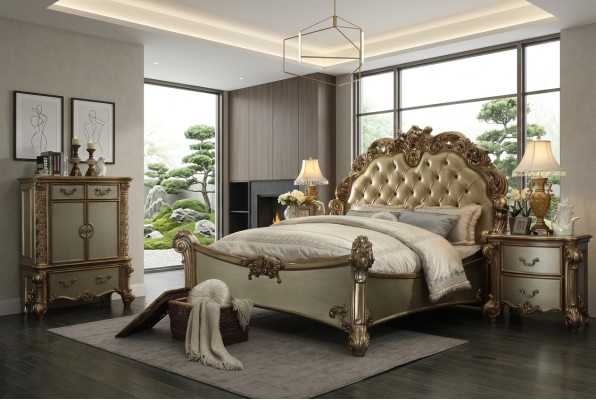 Bed 2x Nightstand 3-piece Bedroom Set Designer Luxury Group Ensemble