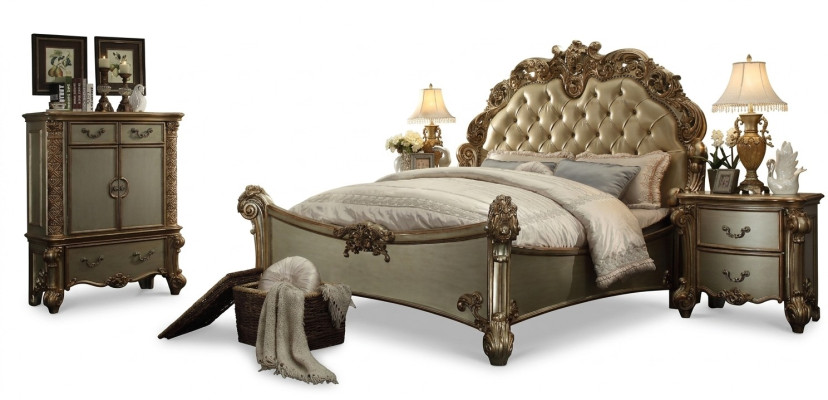 Bed 2x Nightstand 3-piece Bedroom Set Designer Luxury Group Ensemble