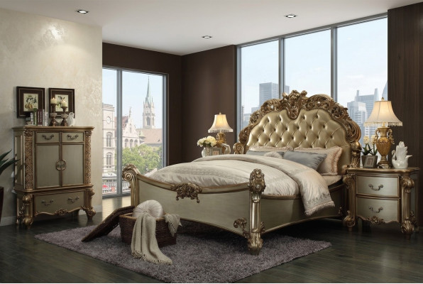 Design luxury bedroom set bed 2x nightstands decor dresser suite