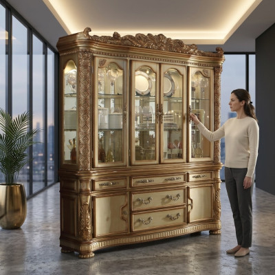 Luxury Display Showcase Cabinet Glass Antique Style Baroque Rococo