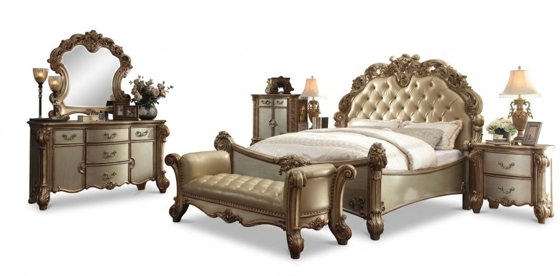 Bedroom set complete furniture nightstands dresser bed 7-piece wood
