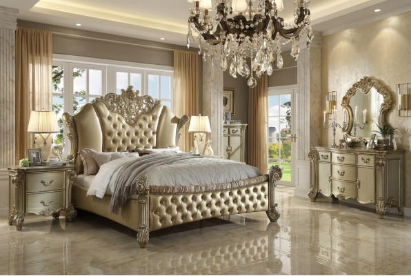 Bedroom set: nightstands, bed, 5 pieces, baroque rococo antique style, wood