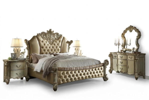 Bedroom set: nightstands, bed, 5 pieces, baroque rococo antique style, wood