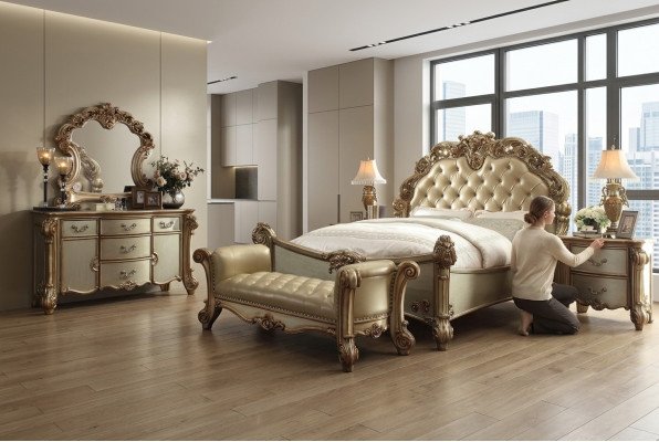 Classic Bed Baroque Chesterfield Rococo Style Double Leather Hotel Antique