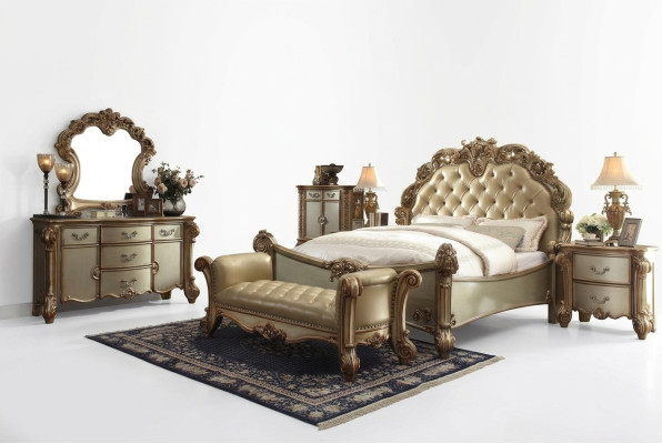 Classic Bed Baroque Chesterfield Rococo Style Double Leather Hotel Antique