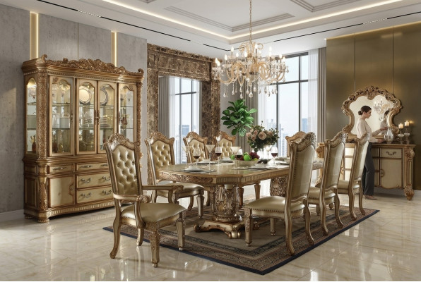 Golden dining room set luxurious dining table with chairs designer sideboard