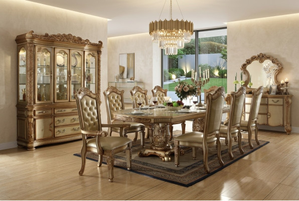 Golden dining room set luxurious dining table with chairs designer sideboard