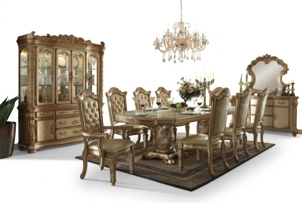Golden dining room set luxurious dining table with chairs designer sideboard