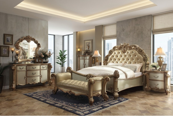 Bed 2x Nightstand 3-piece. Classic Bedroom Set Luxury Baroque Rococo