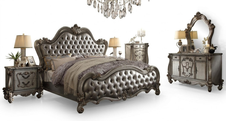 Classic furniture bedroom set bed nightstand dresser mirror 5-piece set.