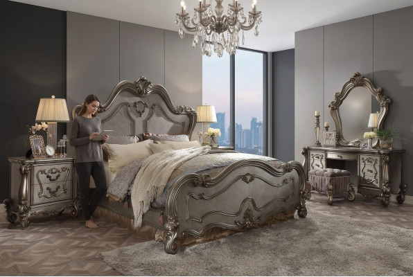 Chesterfield Baroque Bed Double Bed 2x Nightstands Wood Design Beds