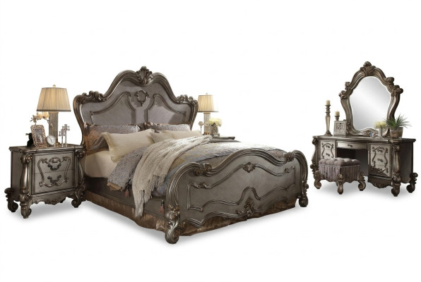Chesterfield Baroque Bed Double Bed 2x Nightstands Wood Design Beds