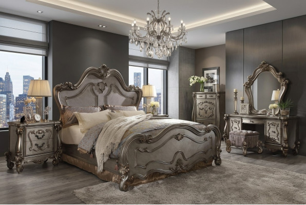 Classic Bedroom Set Bed 2x Nightstand Chest of Drawers Mirror 5-piece.