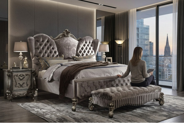 Upholstered bed luxury double bedroom designer bed wooden beds