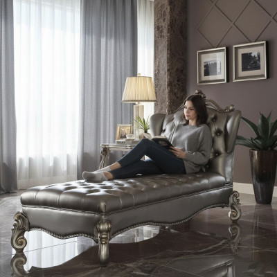 Chesterfield chaise longues chaise lounge leather sofa relax silver baroque