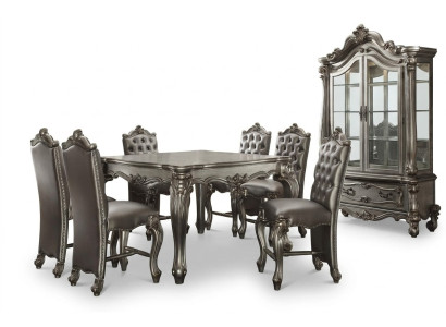 Dining room furniture in gray Baroque style: Dining table, display cabinet with 6 chairs.