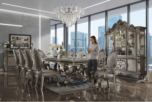 Dining table with 10 chairs, dining room set, wooden table 11-piece, Baroque.