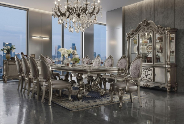 Dining table with 10 chairs, dining room set, wooden table 11-piece, Baroque.