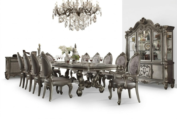 Dining table with 10 chairs, dining room set, wooden table 11-piece, Baroque.