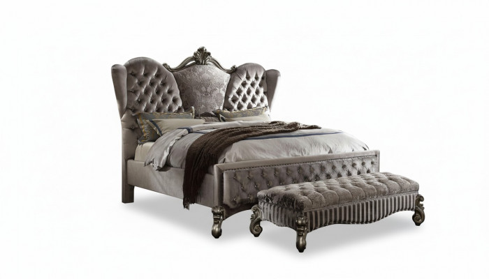 Upholstered bed luxury double bedroom decor baroque wood leather beds