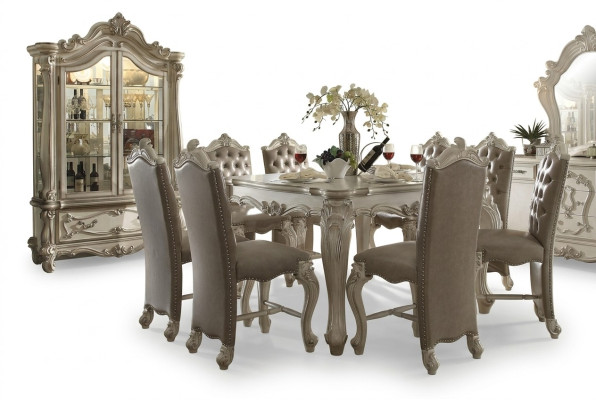 Gray dining room set display cabinet dining table ensemble 8x chairs table group 10-piece set