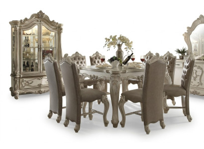 Gray dining room set display cabinet dining table ensemble 8x chairs table group 10-piece set