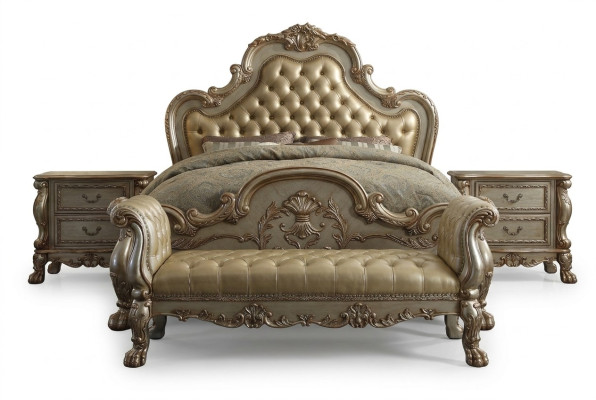 Bed 2x Nightstand 3-piece Bedroom Set Luxury Beds Chesterfield Leather