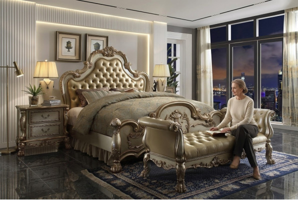 Chesterfield Leather Luxury Beds Bed 2x Nightstands Stool Double Bed