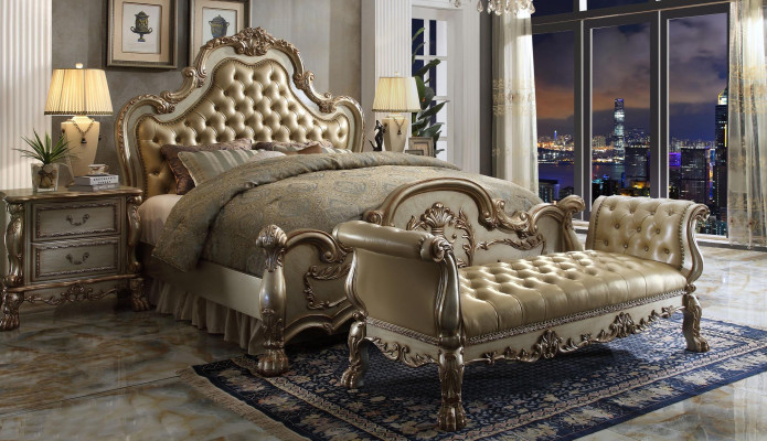 Chesterfield Leather Luxury Beds Bed 2x Nightstands Stool Double Bed