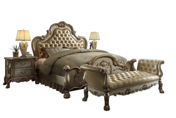 Chesterfield Leather Luxury Beds Bed 2x Nightstands Stool Double Bed